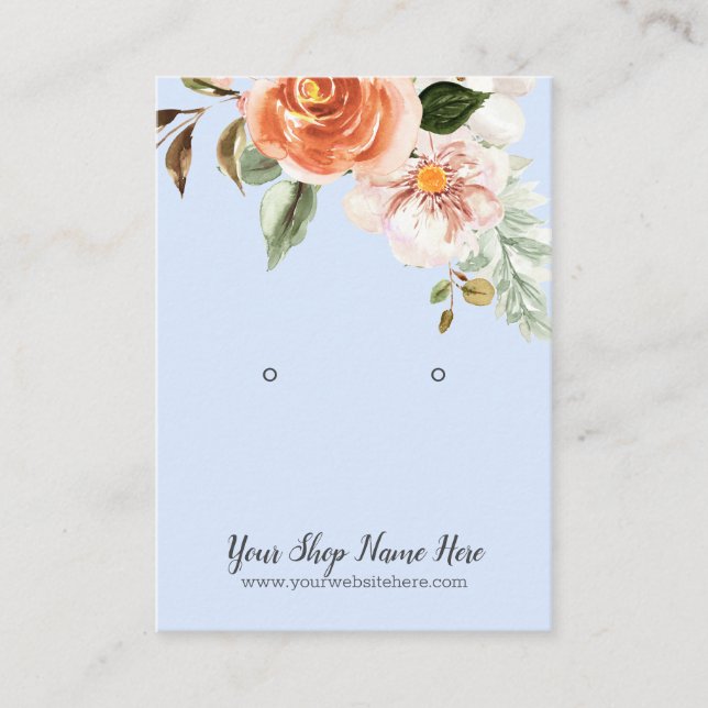 Cartão De Visita Azul - Impressivo Flores de Aquarela, Vendo (Frente)