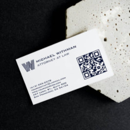 CARTÃO DE VISITA AZUL LINHA MONOGRAMA  MASCULINO QR ADVOGADO CONTAD