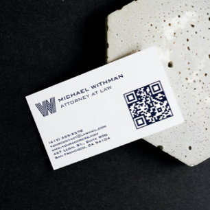 CARTÃO DE VISITA AZUL LINHA MONOGRAMA  MASCULINO QR ADVOGADO CONTAD
