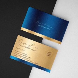 Cartão De Visita Azul Luxuoso & Dourado