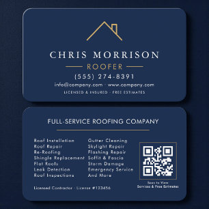 Cartão de Visita Azul Marinho Dourado Código QR de