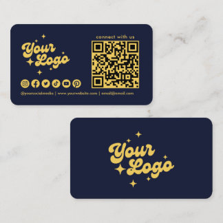 Cartão De Visita Azul Marinho E Dourado Conecte-se Conosco Logotipo