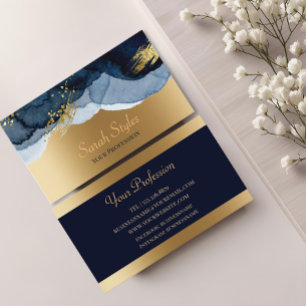 Cartão De Visita Azul Marinho Luxuoso & Dourado Abstrato