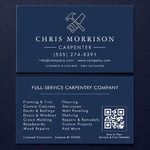 Cartão de Visita Azul Marinho Prata QR Code Carpin