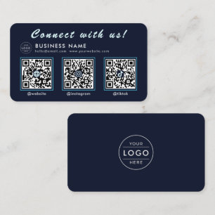 Cartão De Visita Azul Meia-Noite Marinho 3 Código QR Multi Social