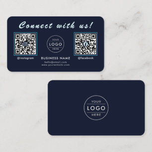 Cartão De Visita Azul Meia-Noite Marinho Código QR Duplo Social Mul