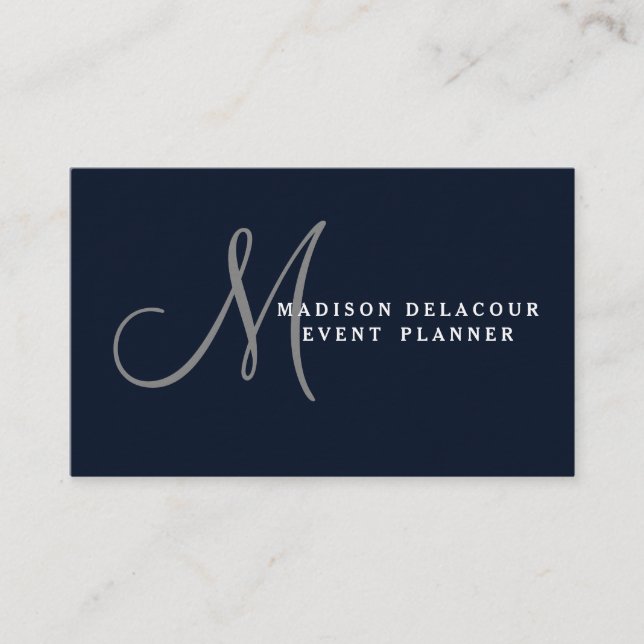 Cartão De Visita Azul moderno elegante profissional & branco do (Frente)