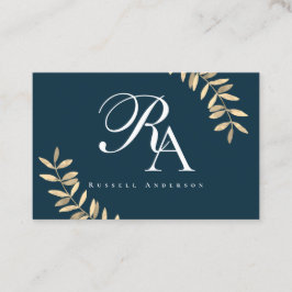 Cartão De Visita Azul monograma simples