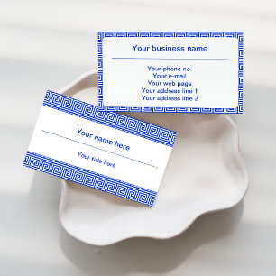 Cartão De Visita Azul-padrão dos quadrados-chave gregos