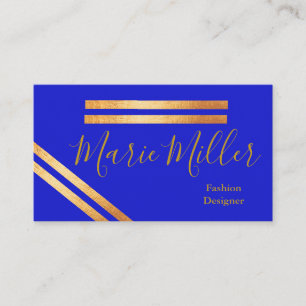 Cartão de Visita Azul Real e Dourado Elegante