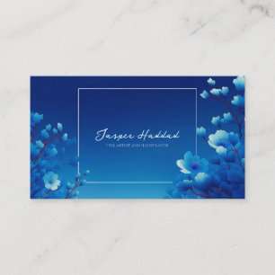 Cartão De Visita Azul Real Floral Geométrico Moderno Elegante