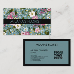 Cartão De Visita Azul Rosa Branco Moderno Flor Tendência Florista