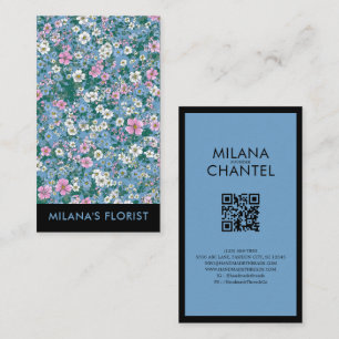 Cartão De Visita Azul Rosa Branco Moderno Flor Tendência Florista