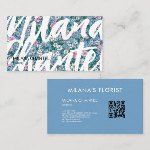 Cartão De Visita Azul Rosa Branco Moderno Flor Tendência Florista