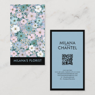 Cartão De Visita Azul Rosa Branco Moderno Flor Tendência Florista