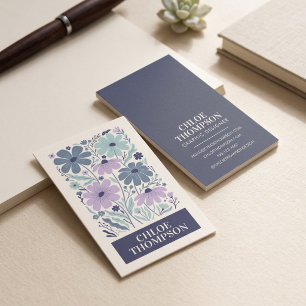 Cartão De Visita Azul Roxo Folk Floral