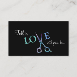 Cartão De Visita azul simples moderno do preto do cabeleireiro do