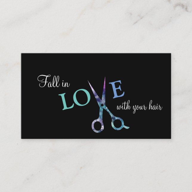 Cartão De Visita azul simples moderno do preto do cabeleireiro do (Frente)