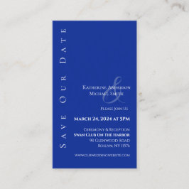 Cartão De Visita Azul simples moderno e branco - Salve a data