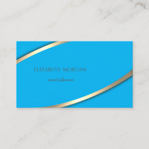 Cartão De Visita Azul Simples, Moderno Elegante, Dourada Faixa