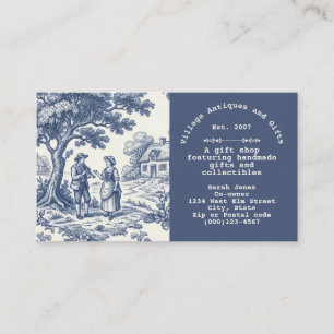 Cartão De Visita Azul Vintage e Creme Toile de Jouy 
