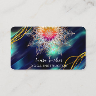 Cartão De Visita Azul Vintage Mandala Dourado Meditação Holística