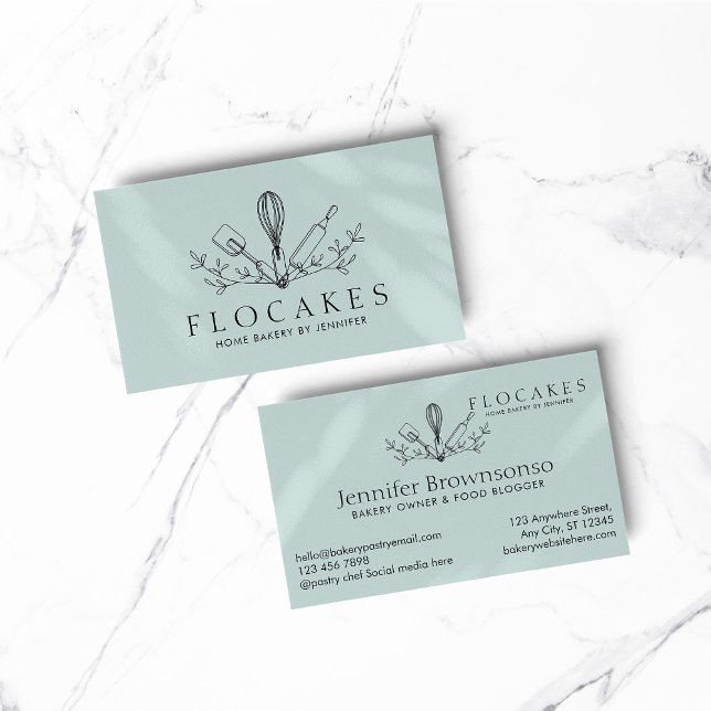 Cartão De Visita Azul Whisk Pastelaria Café Padaria (BAKERY PASTRY CHEF COOK CAKE event planner business)