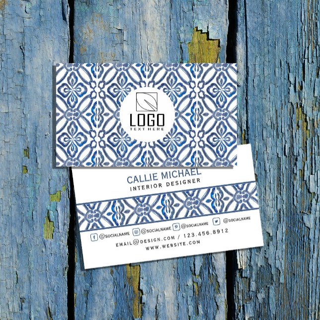 Cartão De Visita azulejos Abstrato azul de aquarela (Embrace a fresh, artistic look with our watercolor abstract business card  #modernprofessional #tile)