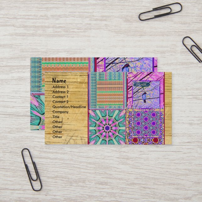 Cartão De Visita Azulejos Azulejos Geométricos com Pássaro da Paz (Frente/Verso In Situ)