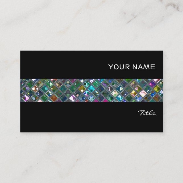 Cartão De Visita Azulejos Glitz 2 stripe de azulejo preto multicolo (Frente)