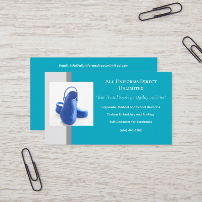 Cartão De Visita Azure Cinza Blue Clogs Uniform (Frente/Verso In Situ)