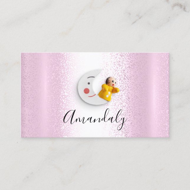 Cartão De Visita Babá Babá Profissional Rosa de Cuidados de Dia Inf (Frente)