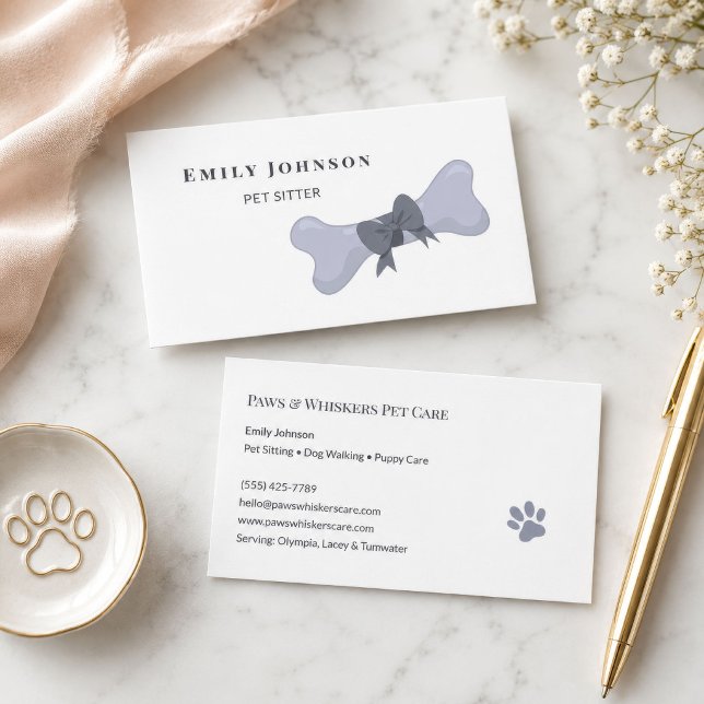 Cartão De Visita Babá de Animais Osso Cinza (Gray Bone Pet Sitter Business Card
)