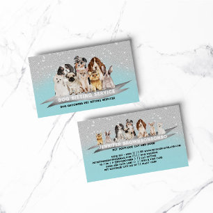 Cartão De Visita Babá de Animais Teal Ivory Sparkle Passeador de Cã