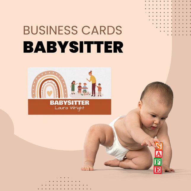 Cartão De Visita Babá de Cuidados Infantis Rainbow Heart Babysitter (Babysitter Boho Rainbow Business Cards)