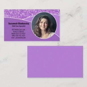 Cartão De Visita Babá Profissional Foto Roxo Brilho Falso