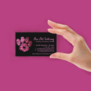 Cartão De Visita Babador Pet Sitter Higiene Glitter Rosa Preto Cach