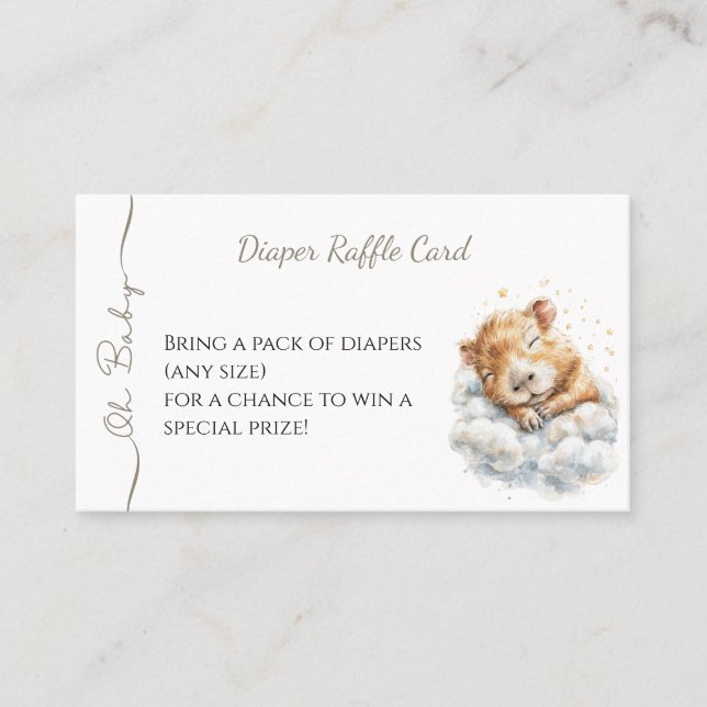 Cartão De Visita Baby Boy Shower • Diaper Raffle Card • Capybara (Frente)