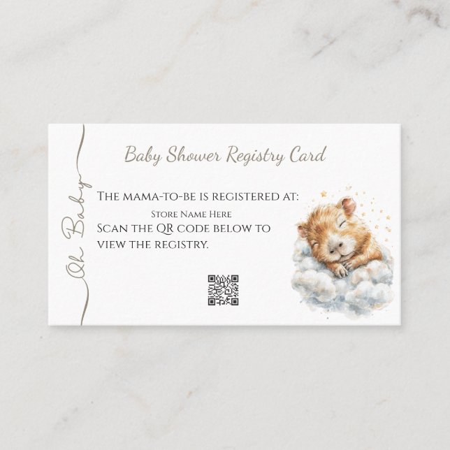 Cartão De Visita Baby Boy Shower • Registry Card • Capybara (Frente)