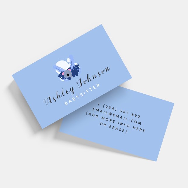 Cartão De Visita Baby Koala Babysitter Business Card Blue Tropical (Criador carregado)