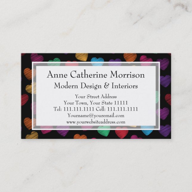 Cartão De Visita Baby-sitter feliz dos corações, puericultura, (Frente)