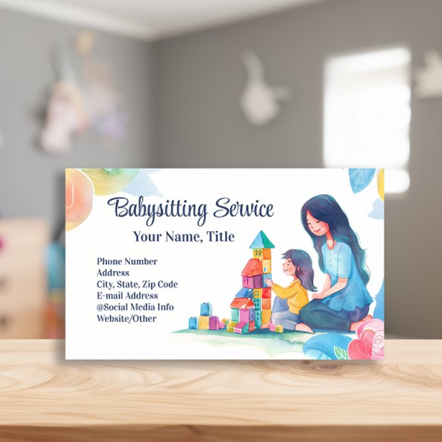 Cartão De Visita Babysitter Nanny Chilcare Watercolor Blocks (babysitting service babysitter business cards)