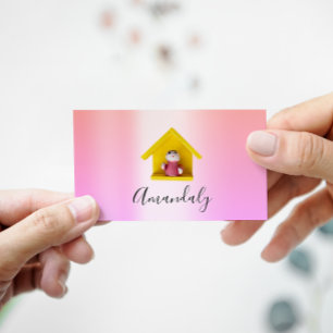 Cartão De Visita Babysitter Nanny Child Daycare Pink Casa Fixe