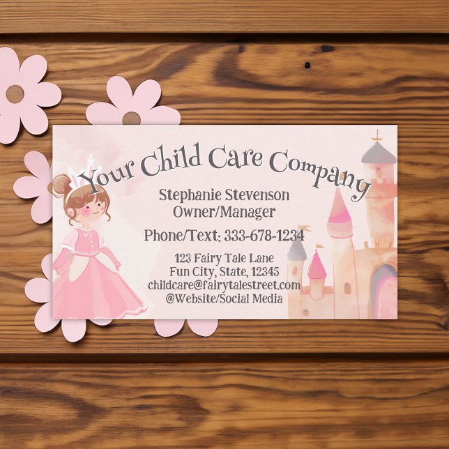 Cartão De Visita Babysitter prisional princesa rosa (princess castle girls daycare child care babysitter business card
)
