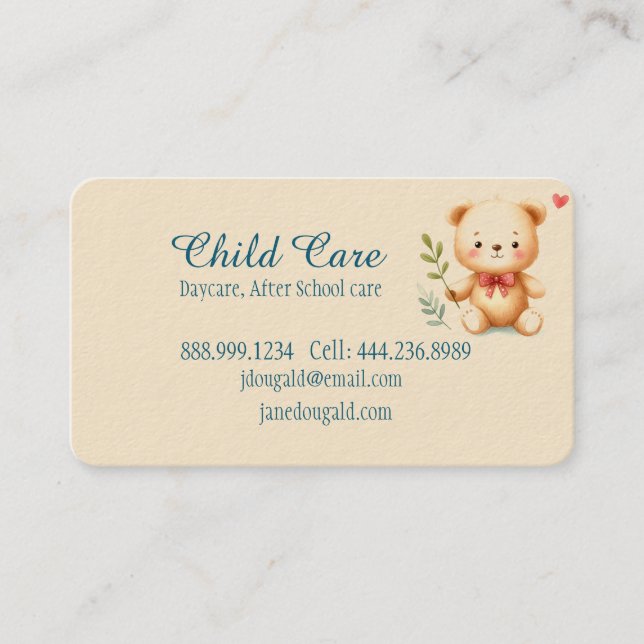 Cartão De Visita Babysitting Infantil de Urso Urso-de-Água (Frente)