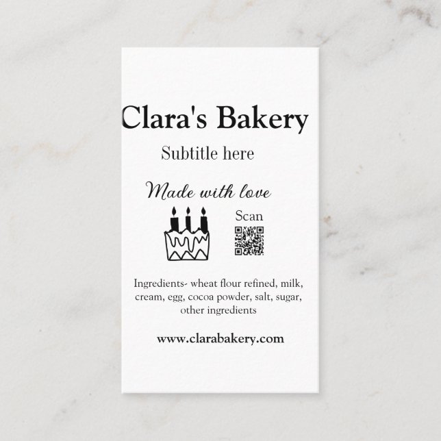 Cartão De Visita Bagaço de padaria adiciona ingredientes feitos com (Frente)