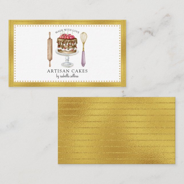 Cartão De Visita Baker Bakery Elegante Utensílios Para Bajulação (Frente/Verso)