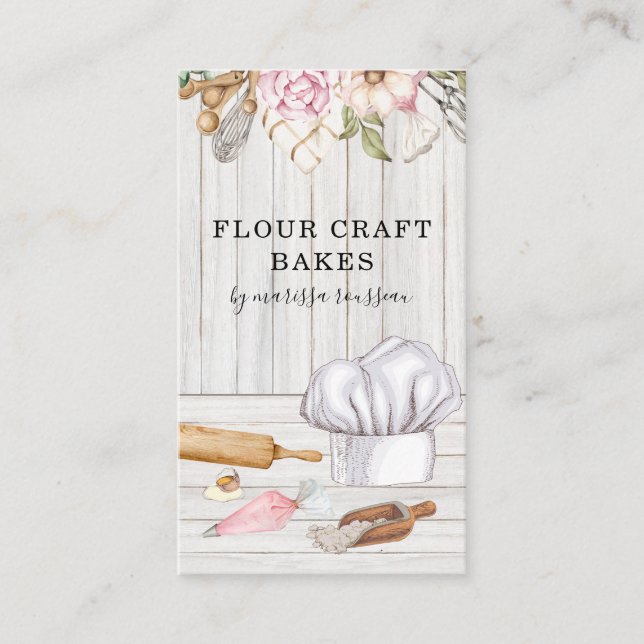 Cartão De Visita Baker Paery Chef Watercolor Baking Tools (Frente)