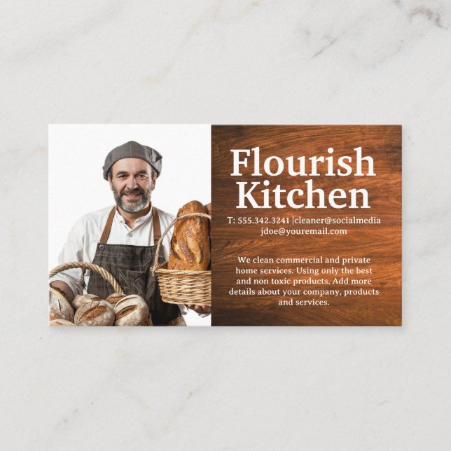Cartão De Visita Baker sorridente com pão cozido (Frente)