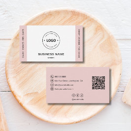 Cartão De Visita Bakery Logo QR Code Social Media Blush Pink